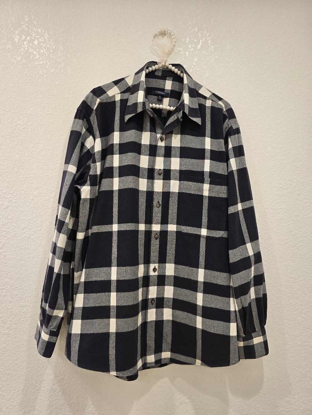 Burberry Black white plaid Cotton button-down shirt M